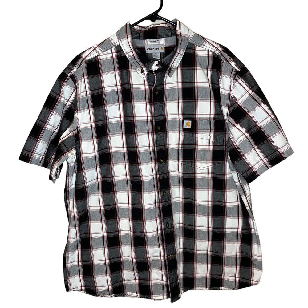 Carhartt Men's XL Plaid Shirt Relaxed Fit‎ Short Sleeve Button Up Work Casual